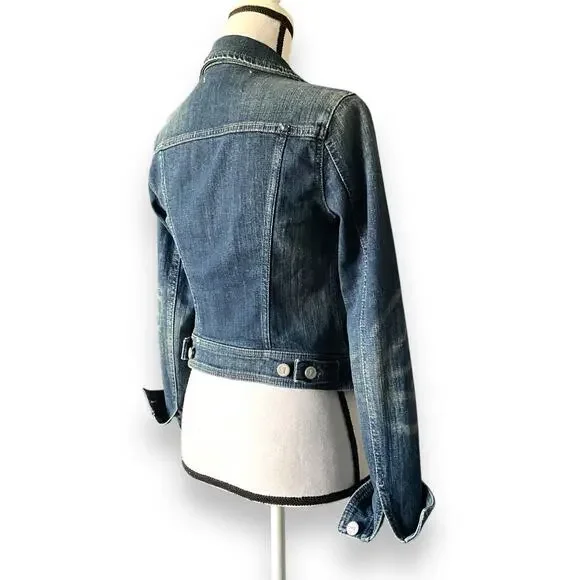Anthropologie Pilcro Jean Jacket Sz XS Blue Vintage Wash Stretch Denim Trucker - Picture 7 of 12